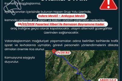 Ayvacık Kaymakamlığı: "Hapan grup yolu bayrama kadar kapalı"