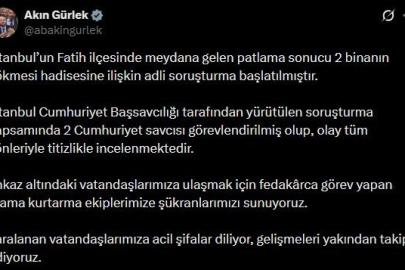 Bakan Gürlek: "2 binanın çökmesi hadisesine ilişkin adli soruşturma başlatılmıştır"