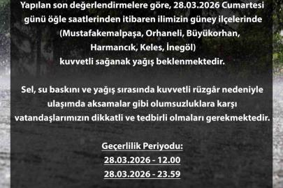 Bursa için sarı alarm: Kuvvetli yağış kapıda