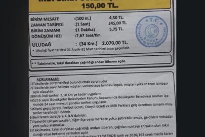 Bursa’da taksi ücretlerine zam: Yeni tarife belli oldu