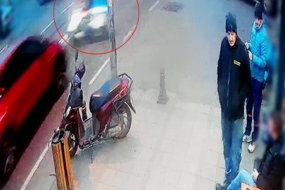 Çorlu’da otomobille çarpışan motosikletlinin yaralandığı kaza kamerada