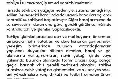 Devegeçidi Barajı’nda su tahliyesine başlandı