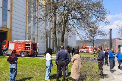 Düzce’de kauçuk fabrikasında baca yangını