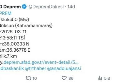 Kahramanmaraş’ta 4 büyüklüğünde deprem