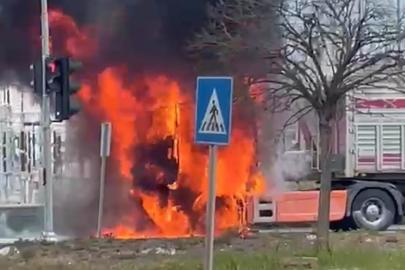 Samsun’da seyir halindeki tırın kupası alevlere teslim oldu