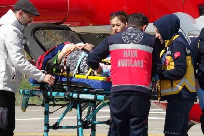 5 metre yükseklikten düşen kadının imdadına ambulans helikopter yetişti