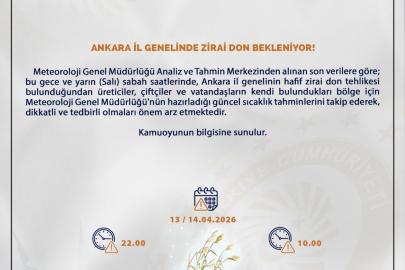 Ankara Valiliği’nden zirai don uyarısı