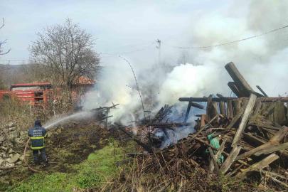 Araç yangını odunluğa sıçradı
