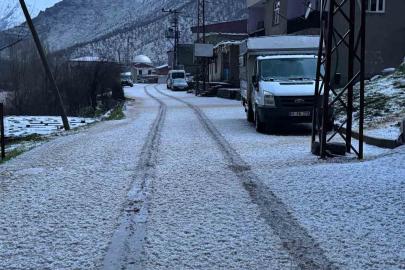 Beytüşşebap’ta dolu yağışı her yeri beyaza bürüdü