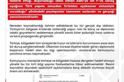 DMM’den ABD’nin F-15 savaş uçağının Türk yapımı omuzdan fırlatılan uçaksavar sistemiyle vurulduğu iddialarına yalanma