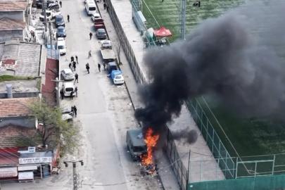 Samsun’da park halindeki yabancı plakalı minibüs yandı