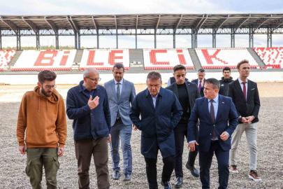 Vali Sözer yeni stadyum inşaatında ve spor salonunda incelemelerde bulundu