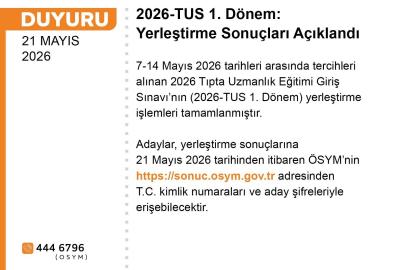 2026-TUS 1. Dönem yerleştirme sonuçları açıklandı