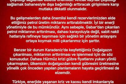 MHP’li Özdemir: "Gabar’dan çıkarılan petrolün arttırılması ve sabit nakil hatlarıyla rafineye taşınması için sağlıklı bir yönetim anlayışını ortaya koymak milli çıkarlarımız için şarttır"