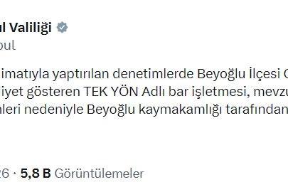 Beyoğlu’nda bir bar işletmesi kapatıldı