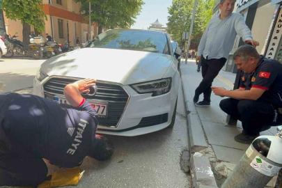 Bir arabadan çıkıp başka arabaların altına giren kedi itfaiyecilere zor anlar yaşattı