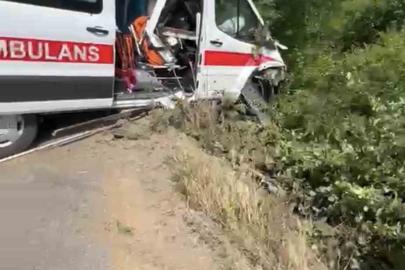 Hasta taşıyan ambulans yoldan çıkarak yeşillik alana savruldu