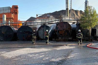 Kayseri’de asfalt şantiyesinde bitüm tankı alev aldı