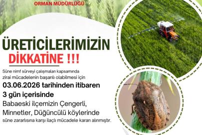 Kırklareli’nde süne zararlısına karşı ilaçlama uyarısı