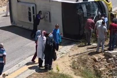 Kontrolden çıkan halk otobüsü devrildi: 1 yaralı