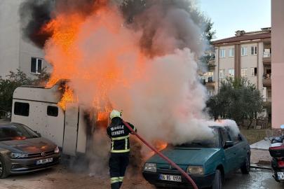 Menteşe’de karavan küle döndü