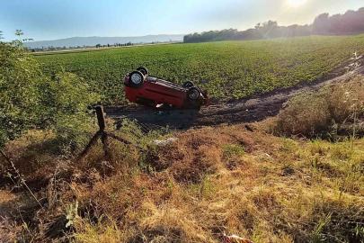 Pancar tarlasına uçan araçtaki 2 kişi yaralandı
