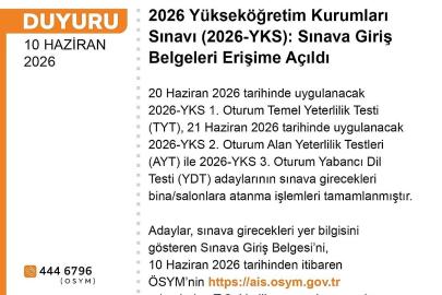 YKS giriş belgeleri erişime açıldı