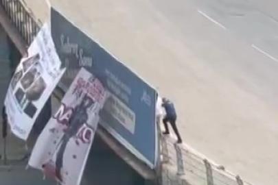 Adana’da köprüye NATO protestosu için pankart asan şahıs gözaltına alındı