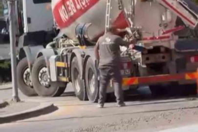 Ankara’da beton mikserden taşan beton yola döküldü