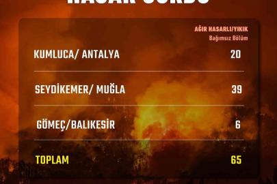 Bakan Kurum: "Antalya, Muğla ve Balıkesir’de yangınlarda 65 bağımsız bölüm ağır hasar aldı ya da yıkıldı"