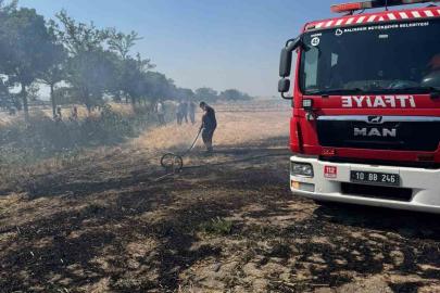 Bandırma’da çıkan anız yangını itfaiye ekiplerince söndürüldü