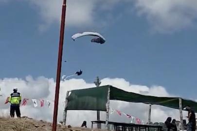 Çorum’da yamaç paraşütü pilotunun düşme anı kamerada