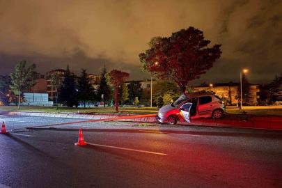 Direksiyon hakimiyetini kaybeden alkollü sürücü aydınlatma direğini devirdi