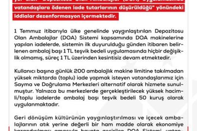 DMM’den "DOA Uygulamasında vatandaşlara ödenen iade tutarının düşürüldüğü" iddialarına yalanlama