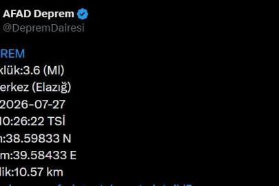 Elazığ’da 3.6  büyüklüğünde deprem