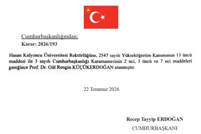 Hasan Kalyoncu Üniversitesi Rektörlüğüne Prof. Dr. Gül Rengin Küçükerdoğan atandı