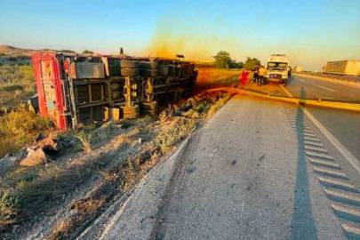 Kontrolden çıkan kamyon devrildi: 1 yaralı