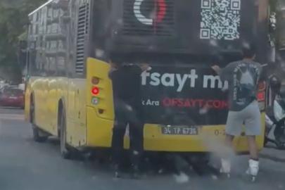 Pendik’te patenli iki gencin trafikteki ilginç yolculuğu kamerada