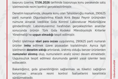 Tahsildaroğlu’nun bir parti beyaz peyniri piyasadan toplatıldı