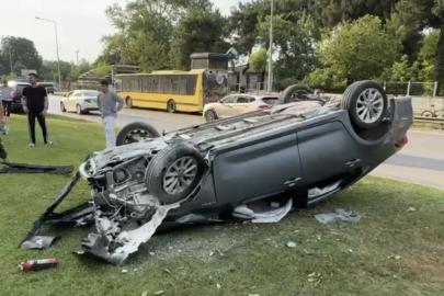 Takla atan araçtan burunları kanamadan çıktılar
