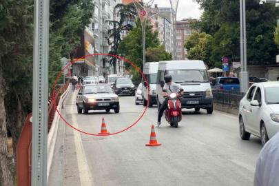 Trafik denetimini görünce anayolda geri geri kaçtı, motorize polis yakaladı