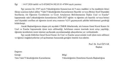 YÖK’ten öğrenim ücreti artışına ilişkin vakıf üniversitelerine uyarı yazısı