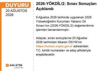 2026-YÖKDİL/2 sonuçları açıklandı