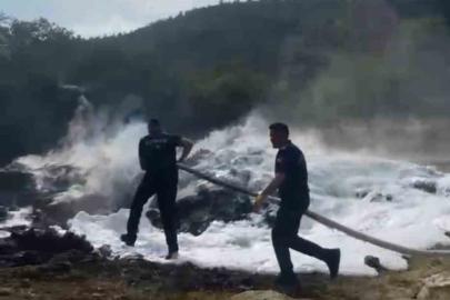 Anız yangınında 3 dönüm alan ile traktör ve patoz makinesi zarar gördü