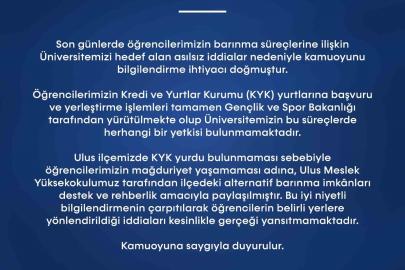BARÜ’den öğrencilerin barınma konusunda açıklama