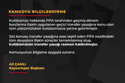 Başkan Çamlı müjdeyi verdi: "Transfer yasağı kalktı"