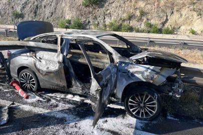 Bilecik’te otomobil bariyere çarpıp alev aldı: 3 astsubay yaralandı