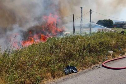 Burhaniye’de ot yangını trafiği etkiledi