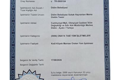 Didim’in mama üretim tesisine onay belgesi verildi