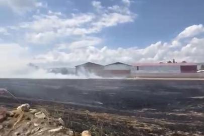 Hasat edilmiş buğday tarlasında çıkan yangın yerleşim yerlerine sıçramadan söndürüldü